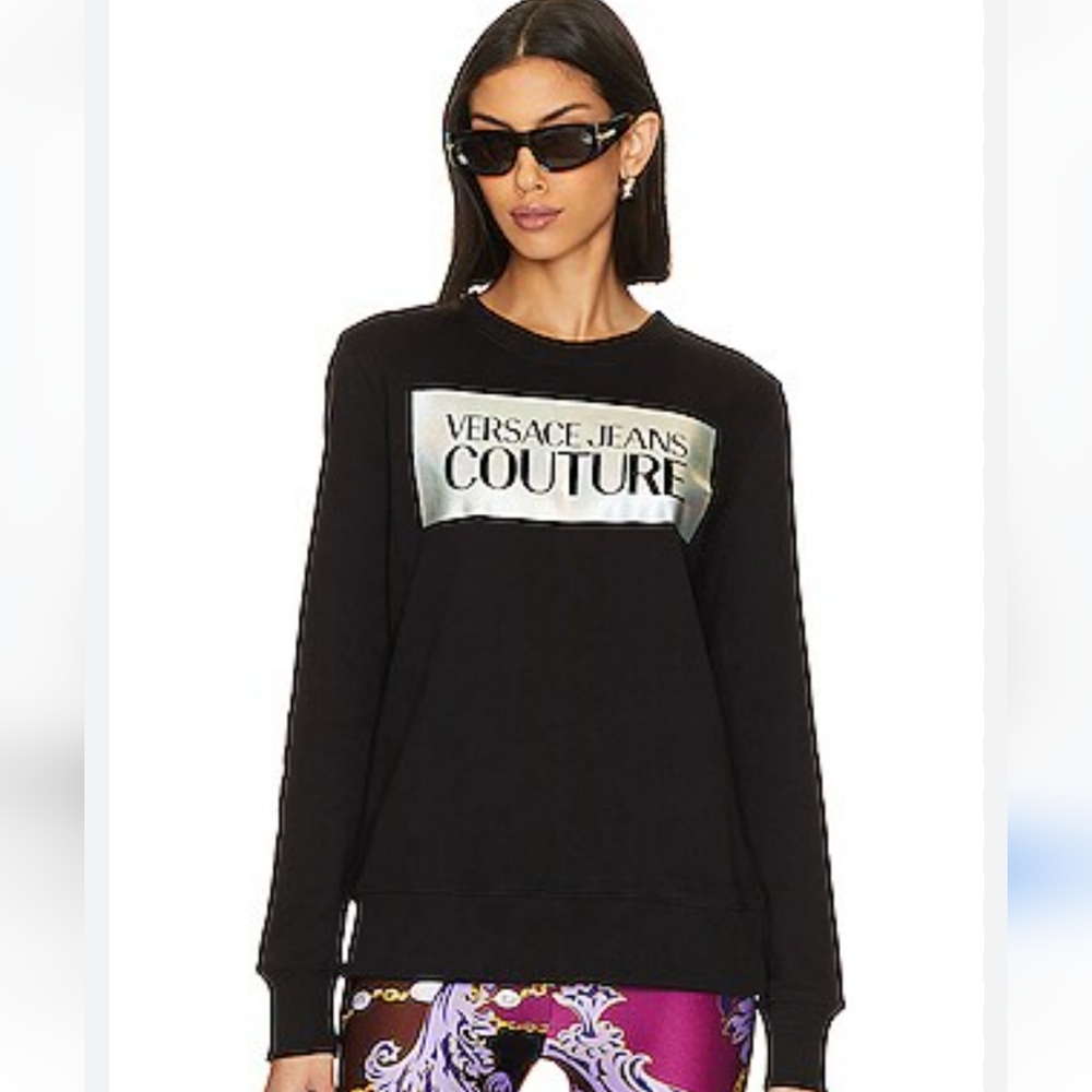 Versace Jeans Couture Crewneck Sweatshirt Silver Logo Womens Size Small